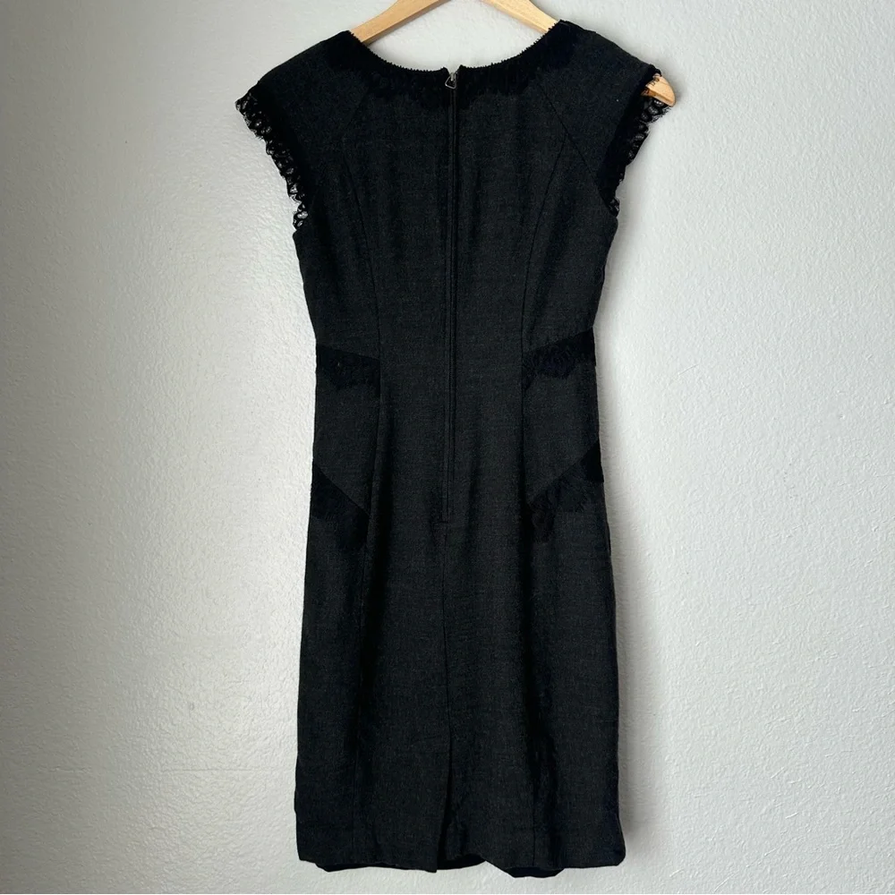 Rebecca Taylor Dark Gray Dress Black‎ Lace Trim sheath dress Size 2